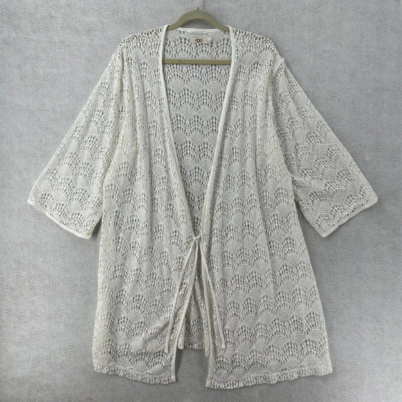 UGG Australia Wrap Kimono Womens Large Lizabeth Sheer‎ Lace Robe Cover Up Ivory - Picture 1 of 14